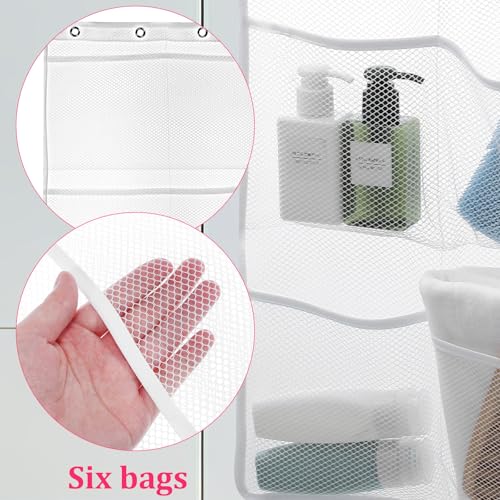 2 Pcs Hanging Shower Organizer, White PP Mesh Caddy with Six Pockets - view 7
