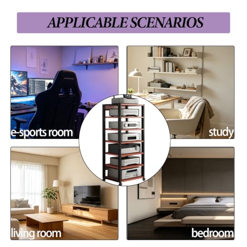 Hi-Fi Rack with Wheels - 7 Shelves Corner TV Stand Sturdy Storage Solution for Home Theater Entertainment System & Media Devices - Modern Design & Easy Mobility - view 6