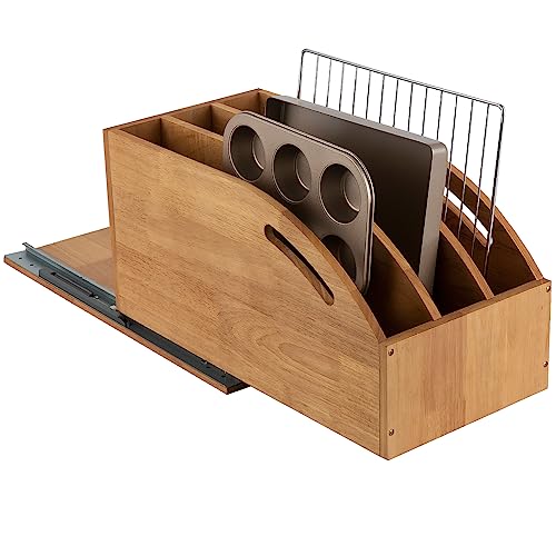 Pull Out Cabinet Organizer for Pans, Pot lid, Cookie Sheet, Cutting Board, Baking Tray, Slide Out Kitchen Cabinet Storage Organizer, 10.5''W X 21"D X 10.6"H, Wood - view 7