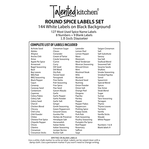 Spice Labels Stickers - 144 Round 1.5-Inch Water-Resistant Vinyl - Preprinted Chalkboard-Style Labels for Glass Spice Jars & Seasoning Containers - Pantry Organization - view 5