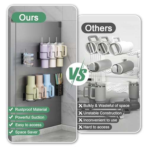 Magnetic Cup Holder for Fridge, Tumbler Organizer with 8-Hook Rack, Fits 20/30/40 oz Stanley Cups, Accessory Storage with Lid & Straw Holder, Water Bottle Organizer for Kitchen Refrigerator - view 6