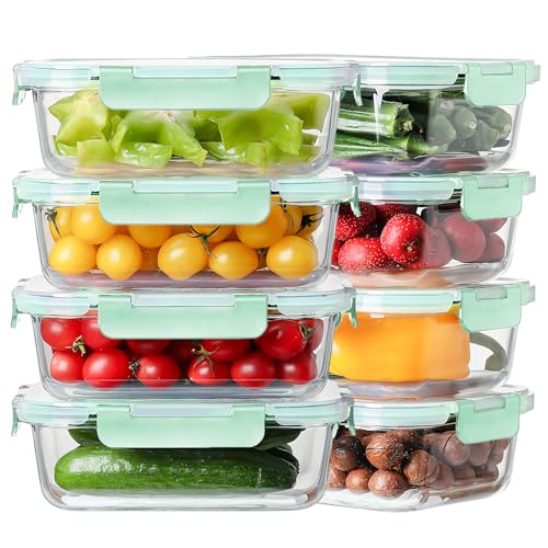 8-Pack 36oz Large Glass Meal Prep Containers with Leak Proof Snap-Lock Lids