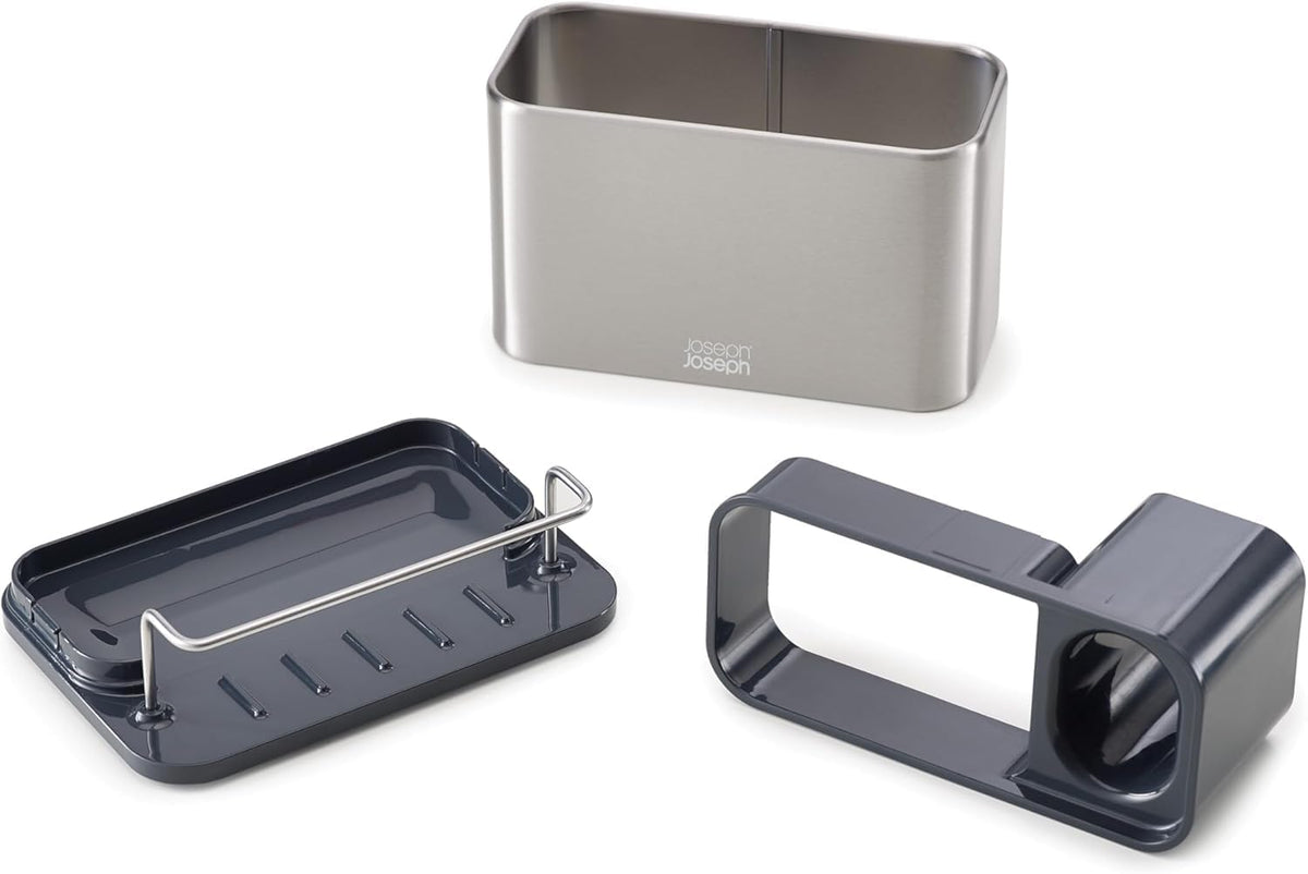 Surface stainless steel caddy sink area organizer and sponge holder, gray - view 4