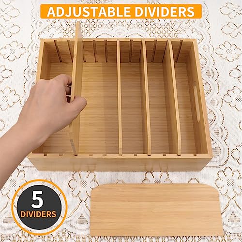Bamboo Lid Holder Food Container, Kitchen Organizer with 5 Adjustable Dividers, Cabinet Organizer for Food, Kitchen Gadget, Container Lids (2pcs) - view 4