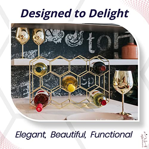 Countertop Wine Rack - 14 Bottle Freestanding Modern Gold Metal Small Wine Rack - 3 Tier Tabletop Wine Holder Stand for Cabinet, Pantry, Wine Bottle Storage - No Assembly Required - view 4
