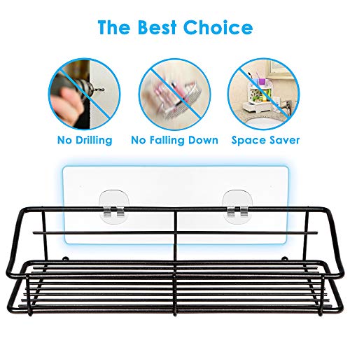 Shower Caddy Shelf with Hooks Storage Rack Organizer Adhesive Stainless Steel without Drilling for Bathroom, Lavatory, Washroom, Restroom, Shower, Toilet, Kitchen (Black, 3 Pack) - view 6