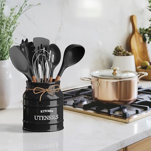 Ceramic Kitchen Utensil Holder Countertop 6.75″ (Black) - view 3