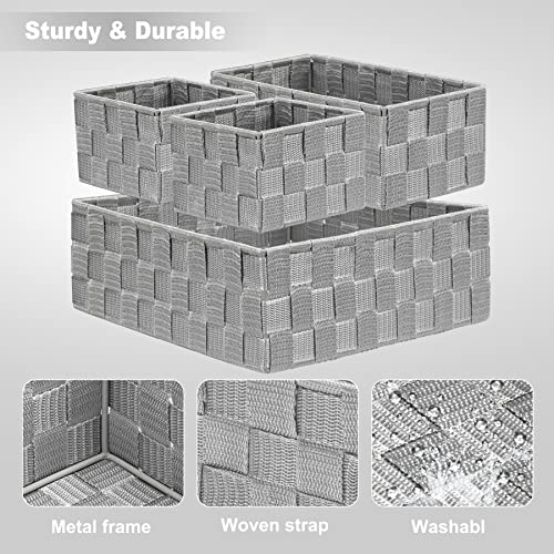 Drawer Organizer Bins,Woven Strap Storage Box Cube Basket Containers Divider for Organizing drawers, Shelves, Closets, Cabinets, Dressers and Countertops,set of 4, Light Grey - view 3