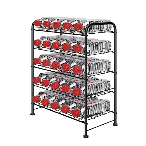 Water Bottle Organizer 5 Tier FreeStanding Water Bottle Storage Rack Metal Beverage Can Dispenser for Pantry, Kitchen Cabinet Countertop, Black