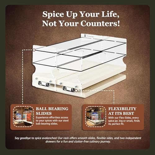 Large Pullout Sliding Spice Rack Organizer - 2 Individual 1 Tier Drawers - Premium Rolling Seasoning Holder/Caddy for Hidden Pantry Storage - Made in USA (6.9''W x 5.0" H x 10.6''D) - view 2