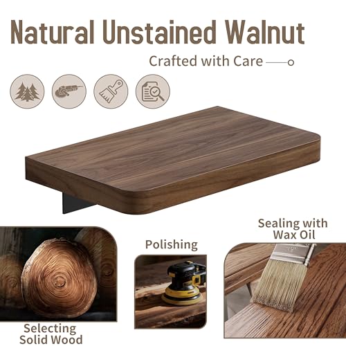 Solid Walnut Floating Shelf, 8 inch Small Natural Wood Wall Mounted Shelf for Bathroom, Kitchen, Bedroom, Living Room, Farmhouse Decor - view 3