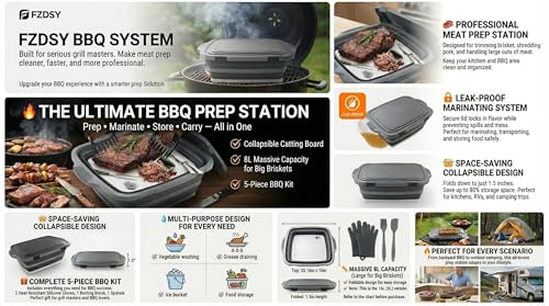 Collapsible BBQ Prep Tub with Lid & Cutting Board, 8L Meat Marinating Basin - view 6