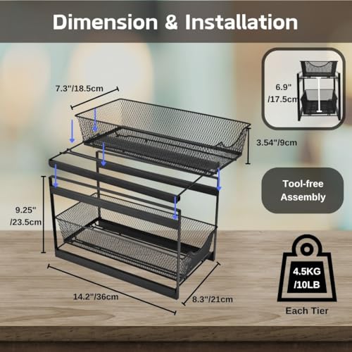 2 Tier Bathroom Organizer Under Sink with Pull Out Drawer (Black) - view 2