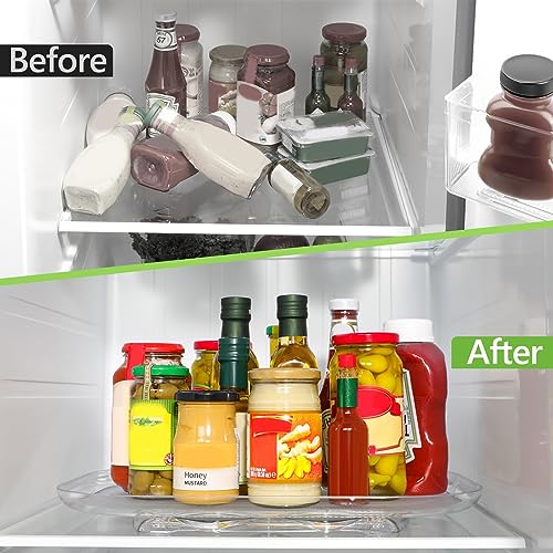 Transparent Refrigerator Turntable Organizer, 360° Rotating Countertop Condiment Beverage Rack, Rectangular Storage Tray for Kitchen Pantry (Large Size) - view 4
