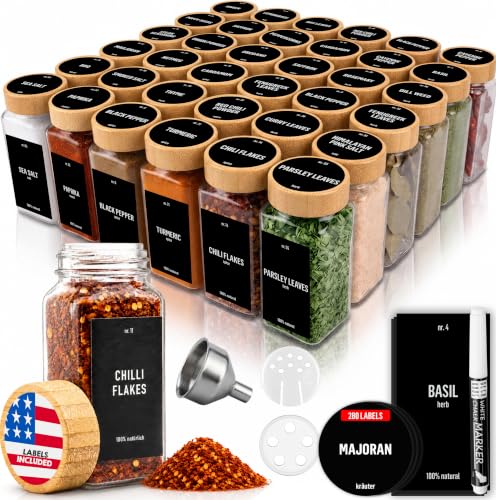 Spice Jars with Bamboo lids 36 x 4oz - Seasoning Jars +280 Labels