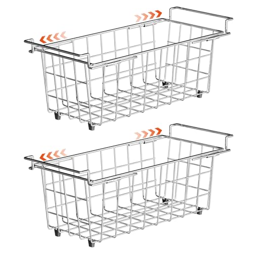 Chest Freezer Baskets, Stainless Steel Storage Organizer Bins with Sturdy Handles for Chest and Deep Freezers,Adjustable Arms width 17.5"~20.4", 2 pack