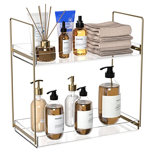 2 Tier Bathroom Counter Organizer Gold Acrylic Tray Vanity