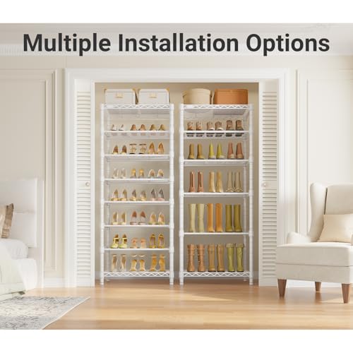 S1 8-Tier Shoe Rack, Metal Durable Heavy Duty Shoe Organizer, White - view 4