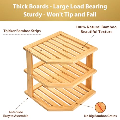 Plate Organizer for Cabinet, Bamboo Corner Shelf, Dish & Bread Organizer, Spice Rack, Kitchen Bathroom Countertop Storage Organization Space Saver - view 2