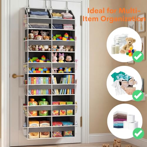 Over the Door Organizer 6 Tiers, Extra Large Behind Door Storage of 12 Compartments, 80 lbs Weight Capacity Hanging Storage Organizer with Clear Window Kids Toys, Shoes, Diapers, Room storage - view 5