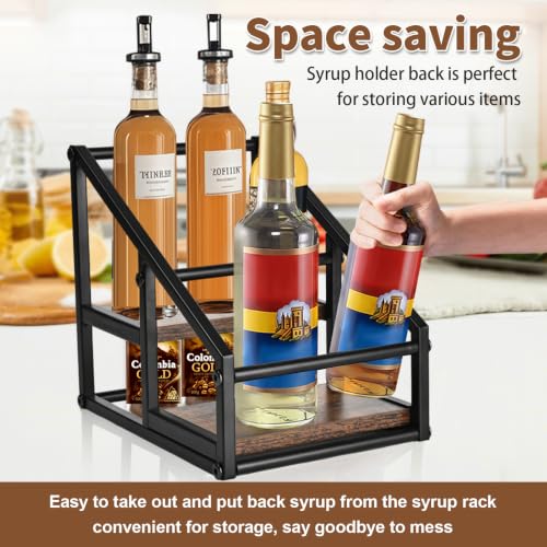 2-Tier Coffee Syrup Organizer, 4-Bottle Rack, Rustic Brown - view 6