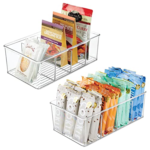 Plastic Divided Bin Storage Containers - Perfect for Fridge, Cabinet, Pantry, and Home Organization - Clear - Refrigerator Organizers - Ligne Collection - 2 Pack, Clear