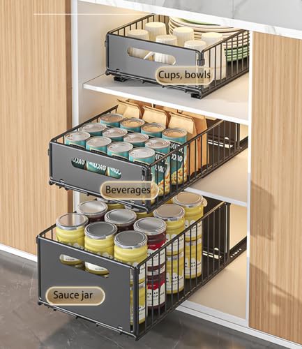 Pull Out Cabinet Organizer, Black, 4Piece 9.8" W X15 D X7.5 H - view 4