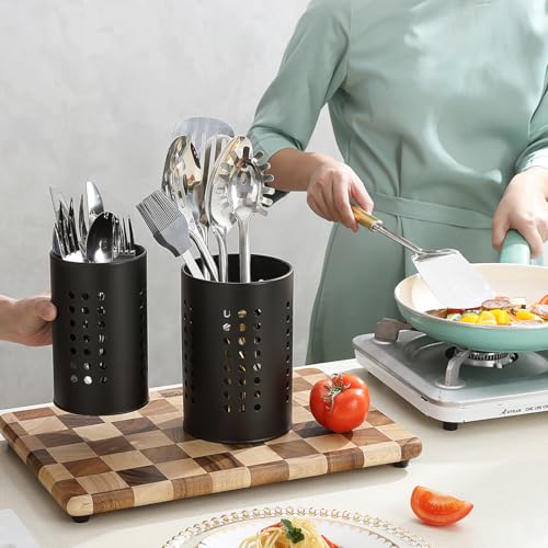 Kitchen Utensils Holder for Counter Top 2 Pieces, Black Stainless Steel Cutlery Holder, Kitchen Essentials Farmhouse Style Home Countertop Organizer - view 6