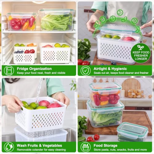 Thicker Produce Fruit Storage Containers for Fridge with Colander &Dividers - view 6