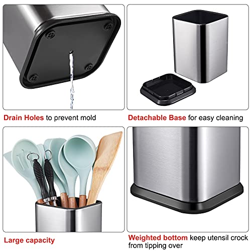Stainless Steel Kitchen Utensil Holder for Countertop, Spoon Spatula Organizer,Modern Rectangular Large Cooking Utensil Caddy Counter,Utensil Crock Silver - view 3