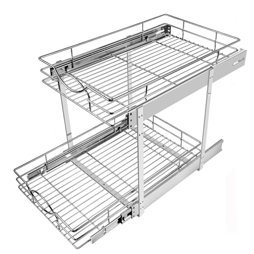 Pull Out Cabinet Organizer 14"W 21"D 2-Tier Slide Out Storage Shelf