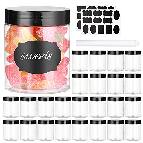 8 OZ Plastic Jars with Lids, 24 Pack Clear Plastic Slime Containers for Kitchen and Household Food Storage of Dry Goods, Creams and More, BPA Free