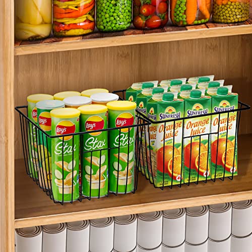 Freezer Storage Baskets, Pantry Storage Wire Basket Organizer Bins Refrigerator Bin with Built-in Handles for Cabinets, Pantry, Closets, Bedrooms - Set of 4 Black, Black,11"x 10" - view 2
