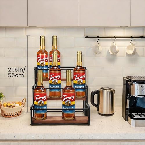 Coffee Syrup Rack Organizer 3-Tier 12 Syrup Bottles Holder Stand for Coffee Bar Station Storage Shelves for Syrup, Wine, Dressing for Kitchen Countertop - view 4