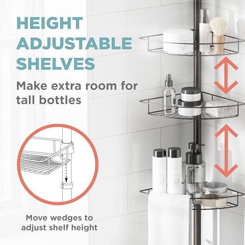 Tension Pole Shower Caddy Corner Organizer, Adjustable Standing Shower Caddy with 4 Baskets and Towel Bar, Rust Resistant Bathroom Tension Rod Organizer, 60 to 97 Inch, Bronze - view 4