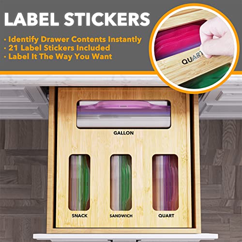Bamboo Drawer Dividers with Inserts and Labels, 4 Dividers with 9 Inserts (17-22 in), Bag Storage Organizer (1 Box 4 Slots) - view 7