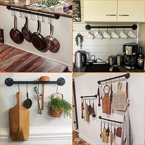 31.5 inch Pot Rack, Kitchen Wall Mounted Detachable Pan Lid Utensils Organizer Hanging Rail with 14 Hooks, Black - view 4