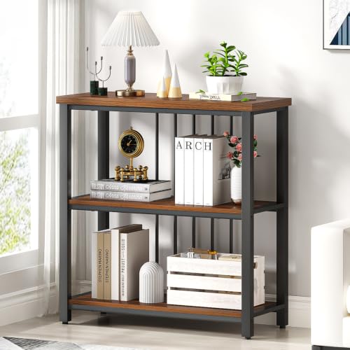 Bookshelf, Small Modern 3 Tier Bookcase, Wood and Metal Standing Storage Book Shelves for Living Room, Office, Bedroom (Rustic Walnut) - view 5