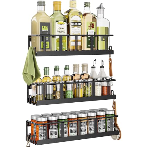 Spice Rack Wall Mounted 3 Pack,RV Spice Rack,Black
