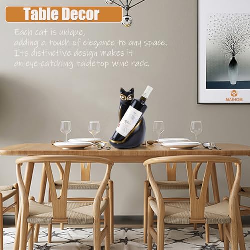 Cat Wine Bottle Holder Decorative, Tabletop Wine Racks Countertop, Cat Decor Wine Stand Gifts for Wine Lovers Women, Water Bottle Organizer for Cabinet, Black Wine Rack - view 4