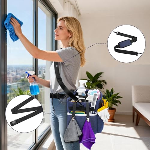 Wearable Cleaning Caddy Bag, Large Cleaning Supplies Organizer, Blue - view 5