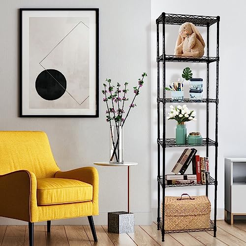 6-Tier Wire Shelving Adjustable Shelves Unit Metal Storage Rack for Laundry Bathroom Kitchen Pantry Closet Organization (Black, 16.6" L x 11.4" W x 64.6" H) - view 2