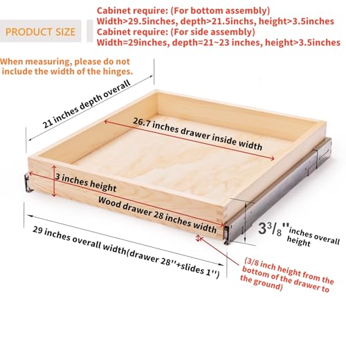 29”W x 21”D x 3”H Soft Close Slide Out Wood Drawer Organizer for Kitchen, (Cabinet Opening>29.5 inches for Bottom Assembly, Width= 29 inches for Side Assembly) - view 3