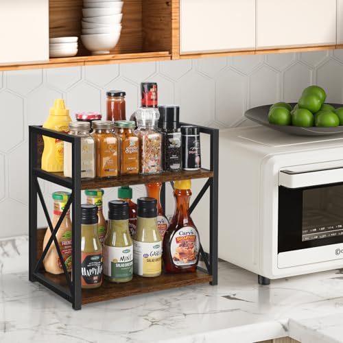 Countertop Shelf Organizer,Coffee Bar Accessories,Spice Rack,Coffee Counter Shelf,2 Tier Coffee Organizer Station for Mugs,Cups,Cream,Syrup(Rustic Brown, Medium) - view 4