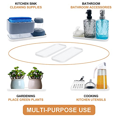 Silicone Organizer Tray, Soap and Sponge Holder for Kitchen Sink, Bathroom - Storage Tray for Dish Brush, Soap Dispenser, Dishwashing Accessories- 2 Pack (White) - view 4