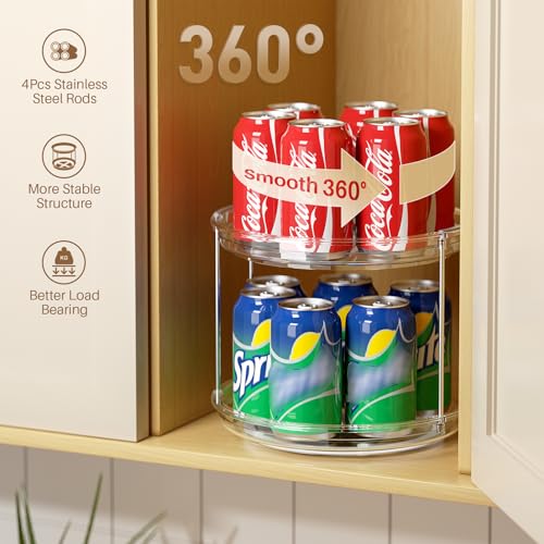 4 Pack 2 Tier Lazy Susan Turntable Organizer 9.25'' Rotating Spice Rack Organization for Cabinet, Kitchen, Pantry, Countertop, Bathroom, Vanity, Medicine Cabinet Organizer, Clear - view 2