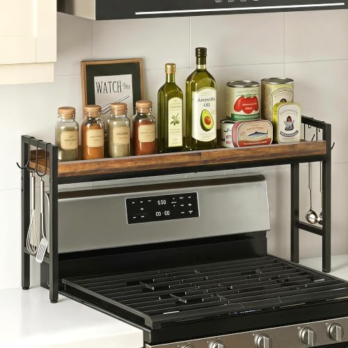 31 Inch Over the Stove Spice Rack, 3-Tier Adjustable Stove Shelf Rustic