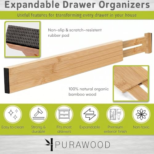 Bamboo Drawer Dividers, Adjustable Spring-Loaded, Expandable Kitchen Organizer, Set of 4, Water-Resistant Finish for Kitchen, Dresser, Bedroom and Bathroom - Natural - view 5