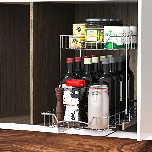 2-Tier (L+L) Pull Out Under Cabinet Sliding Shelf, Chrome - view 4