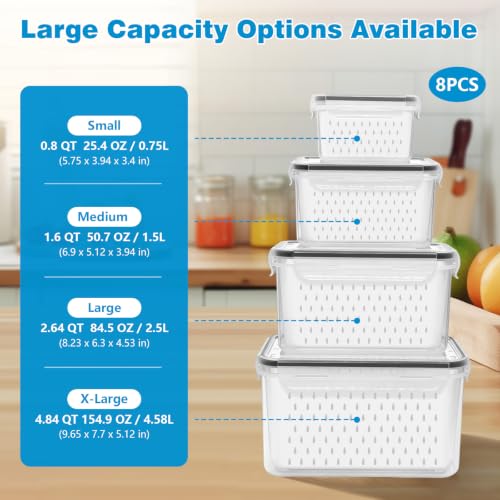 4 Pack Heavy-Duty Fruit Storage Containers for Fridge, Produce Fresh Keeper - view 2